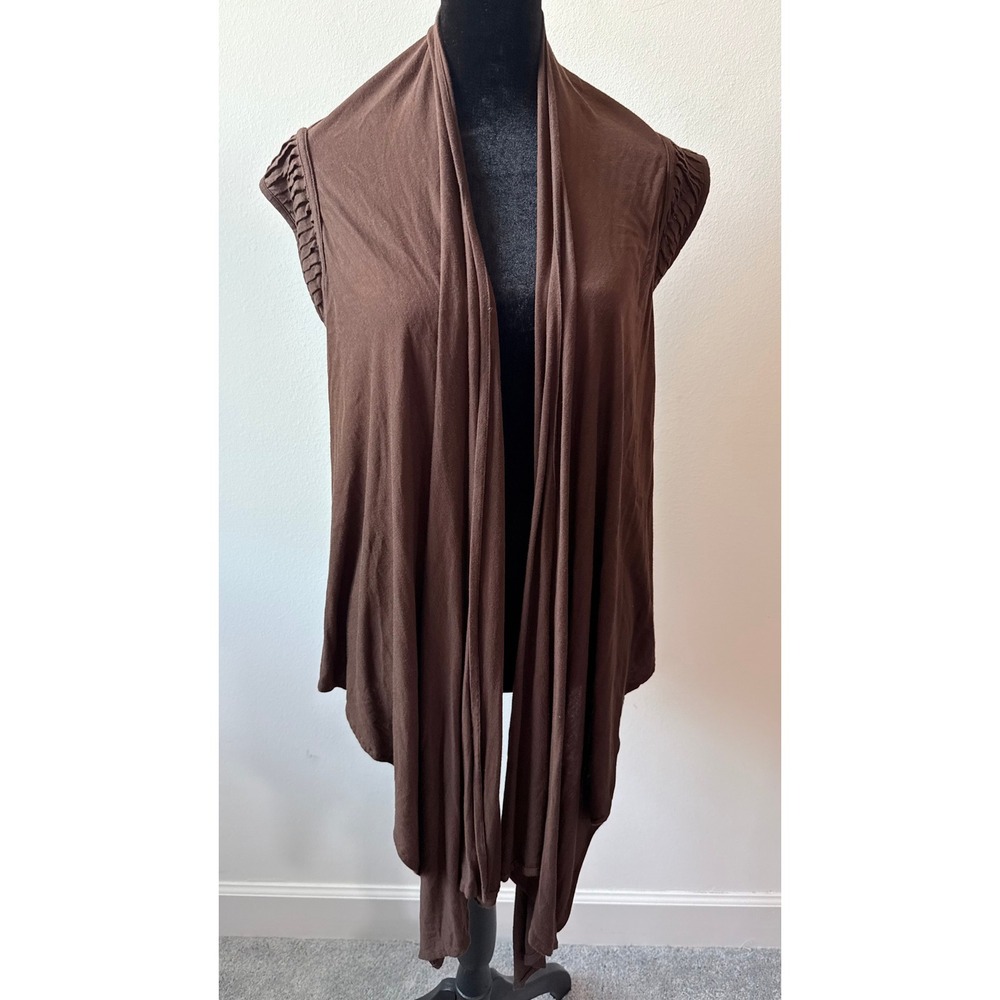 BCBGirls Brown Open Front Draped Vest Ruched Shoulder XS Sleeveless Cardigan